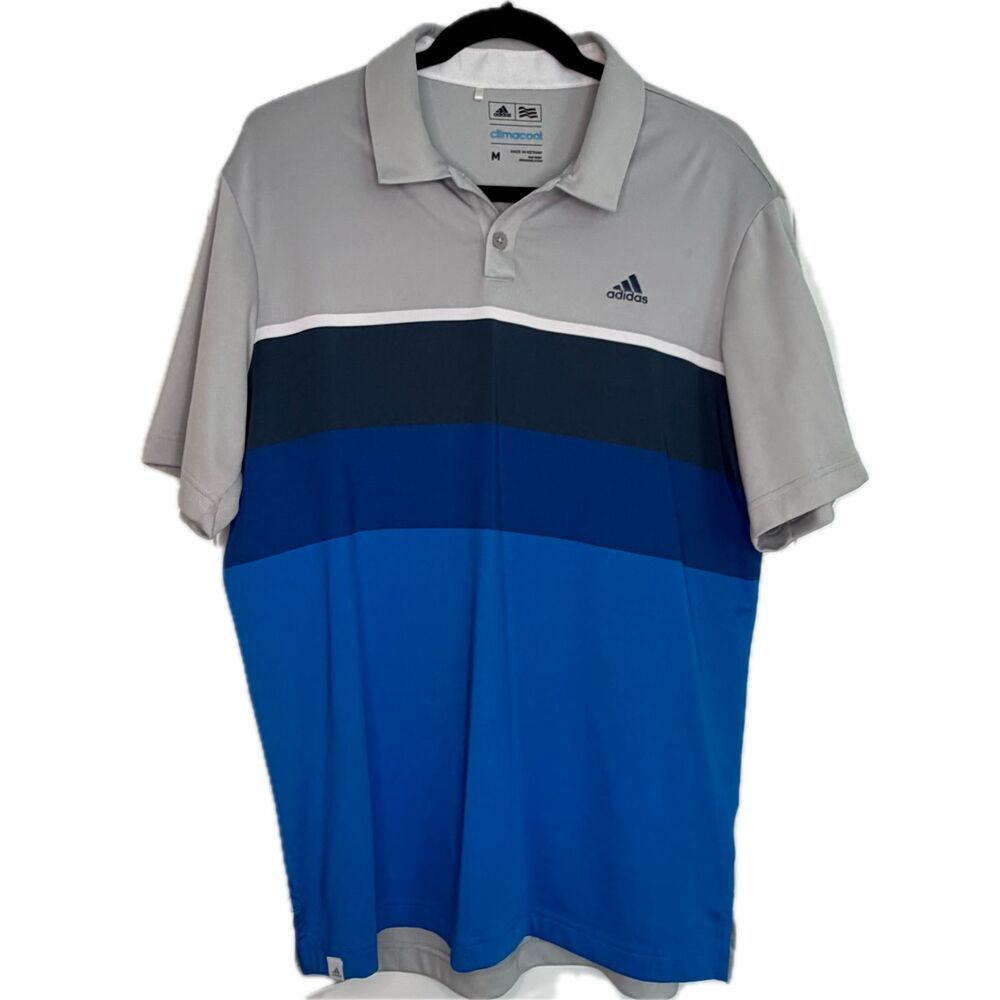 Adidas ClimaCool Men's Blue Gray Medium Polo Golf Shirt Collared Short Sleeve